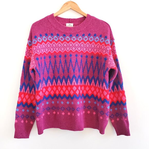 St. John's Bay Sweaters - Women's St. John's Bay Crewneck Sweater Pink Festival FairIsle Print XXL